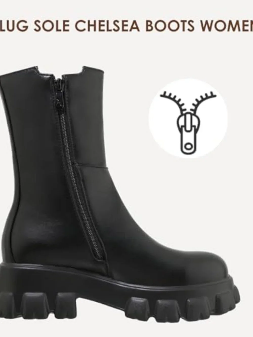 Women's Chelsea Ankle Platform Boots Chunky Heel Booties with Zip